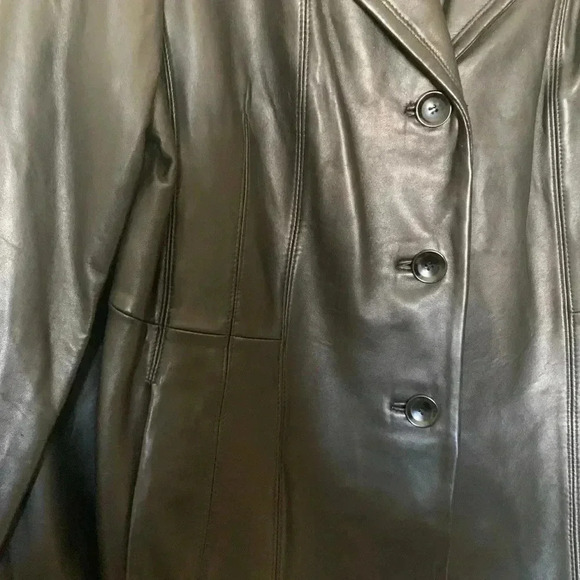 Avanti Black Leather Coat with Pockets - Picture 4 of 8